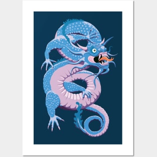 Blue Chinese Dragon Posters and Art